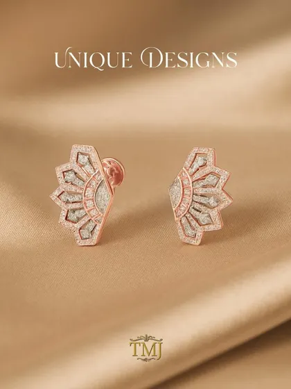 From coffee runs to cocktail nights, these fan-shaped diamond studs in rose gold are designed to move with you. They are a modern and unique take on the classic stud earring.