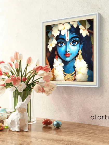 Here is the 'Expressions of the Soul' painting shown in a home setting. Its smaller size makes it ideal for a personal altar, a meditation corner, or a desk, serving as a constant, gentle reminder of inner peace and devotion.