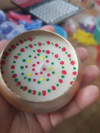 A new launch, hand-poured with love. This brass bowl candle features a beautiful hand-painted dot mandala design, perfect for gifting and spreading joy.
