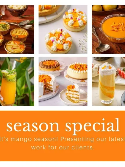A collage showcasing our diverse mango season content for various clients. From cakes and tarts to smoothies and traditional desserts, we know how to make this seasonal favorite shine.