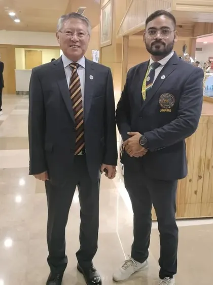 Pictured here with Master Prof. Ri Yong Son, another esteemed figure in the International Taekwon-do Federation. Learning from the masters is a continuous journey.