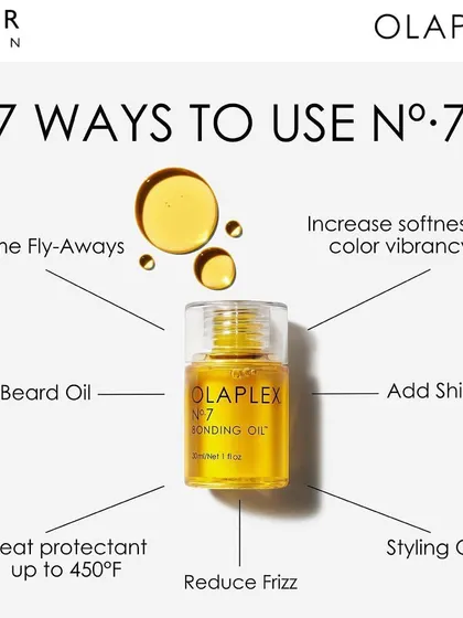 Healthy hair is the foundation of any great style. I use Olaplex No. 7 Bonding Oil to tame flyaways, reduce frizz, add shine, and provide heat protection, and it even works as a fantastic beard oil.