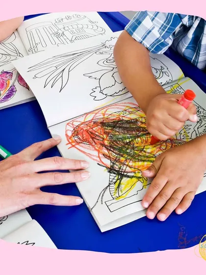 Even when using a coloring book, we encourage expression over perfection. It's okay to scribble outside the lines. The goal is to engage with the colors and the page in a way that feels good to the child.