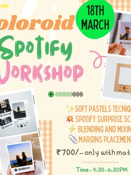 This poster gives you the details of our Polaroid Spotify workshop. We teach soft pastel techniques, blending and mixing, and how to create the surprise scannable Spotify code.