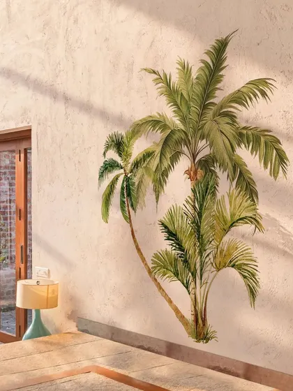 A single Beach Green Palm Tree wall sticker adds a touch of elegance and nature to this room. It’s a simple yet effective way to create a beautiful and serene atmosphere.