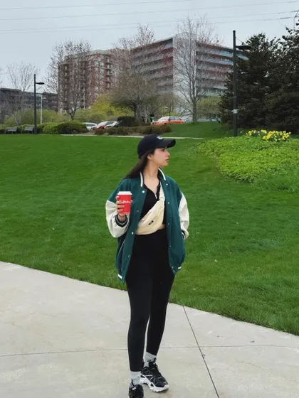 A full-length view of my casual OOTD in a park in Burlington.