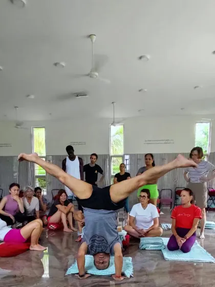 Additional images from my personal practice and teaching sessions, demonstrating a wide variety of asanas and the use of props. Each photo shows a moment of exploration in the journey of yoga.