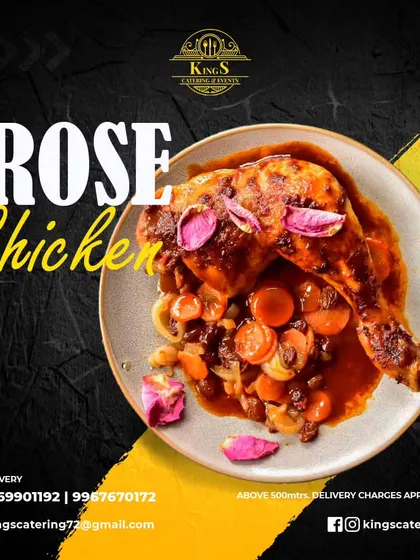 A unique and elegant dish, our Rose Chicken is cooked in a delicate gravy infused with the subtle aroma of rose petals.