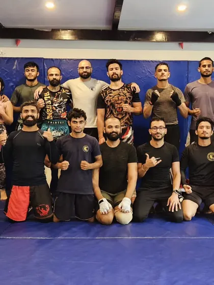 The squad after a tough Muay Thai seminar with Ashish and Prateek. You can see the satisfaction after a session packed with learning and hard work.