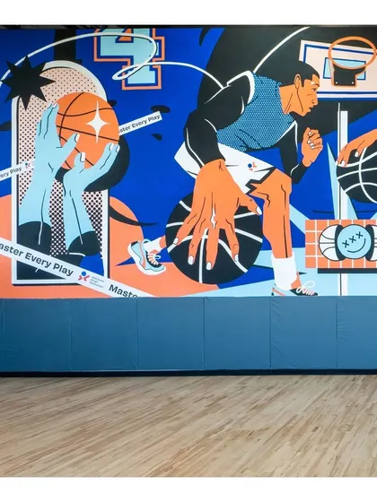 A closer look at the details of our court mural, a piece of art made by ballers, for ballers.