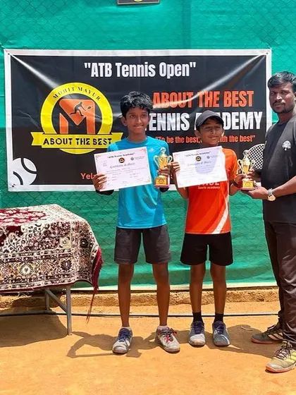 The boys' doubles runners up at the prize distribution ceremony.