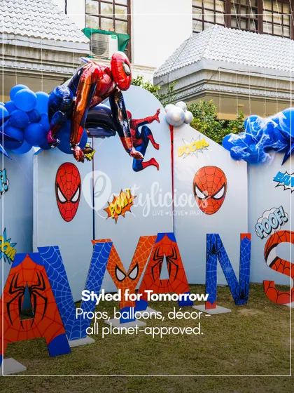 Even superheroes can be eco-friendly. This Spider-Man setup features planet-approved props and decor, proving that joy shouldn't cost the Earth.