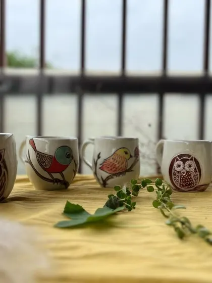 I just love how these mugs turned out! Each one has its own little personality, from the wise owl to the cheerful little bird. These hand-painted ceramic mugs are perfect for your morning coffee and are sure to make you smile.