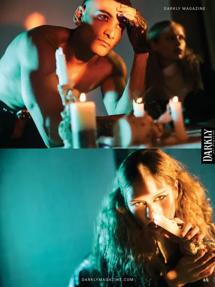 A gothic, candle-lit scene from a narrative editorial in Darkly Magazine.