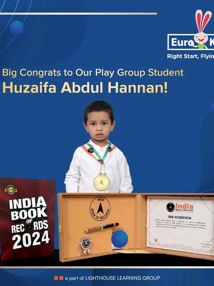 Big congratulations to our PlayGroup student, Huzaifa Abdul Hannan! At just 2 years and 4 months, he has entered the India Book of Records for identifying and recalling numbers 1-20 in 30 seconds.