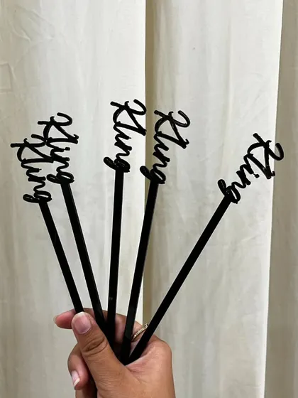 Sleek and stylish custom stirrers with our "Kling" brand name. We can also create these with your name, initials, or event hashtag for a fully branded bar experience.