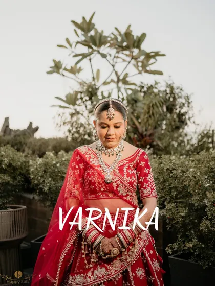 An elegant portrait of the bride, Varnika, on her wedding day. The image is titled with her name, making it a beautiful, personalized keepsake.