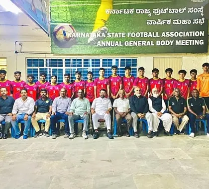 Our player Md Saad Ibrahim with his team at the Karnataka State Football Association, ready for the Swami Vivekananda U-20 Men’s National Football Championship.