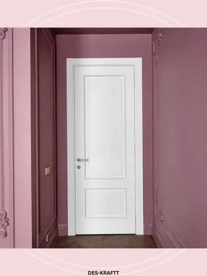 Even the doors in our designs are considered. Here, a classic white paneled door stands in beautiful contrast to the rich mauve walls.