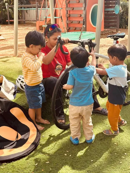 As part of our transport theme, we were visited by a passionate cyclist who is part of an all-women cycling club. She introduced the children to the different parts of a bicycle, giving them a hands-on experience and inspiring them with her passion.
