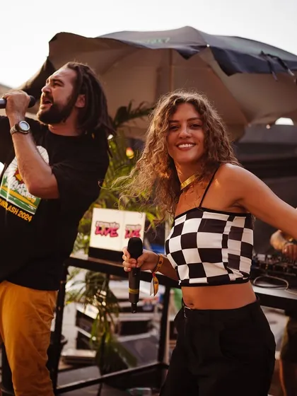 Sharing the stage and the mic at Goa Sunsplash. I thrive on collaboration and love sharing the spotlight with other talented artists to create a dynamic performance.