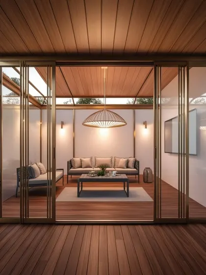 Another perspective of the foldable glasshouse design, showing how the space feels both protected and open at the same time.
