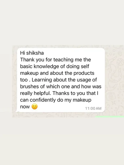 This student is now confident in doing her makeup after learning the basic knowledge of products and the usage of brushes in my class.