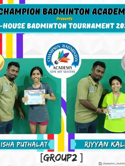 Celebrating the winners from Group 2 of our academy's tournament. Well done to Naisha Puthalat (Winner) and Riyyan Kale (Runner-Up) for their fantastic effort.