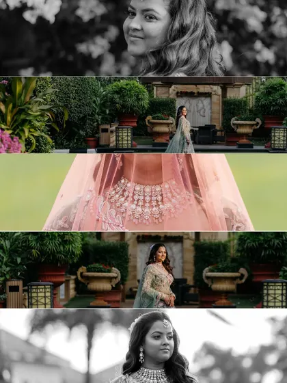 A montage of the beautiful bride on her wedding day. These portraits, taken before the ceremony, capture her anticipation and radiance. The venue and decor provide a stunning backdrop for these shots.