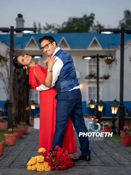 A classic, romantic dip pose for Vishakha and Rahul. This type of shot is timeless and perfect for couples wanting an elegant pre-wedding portrait.