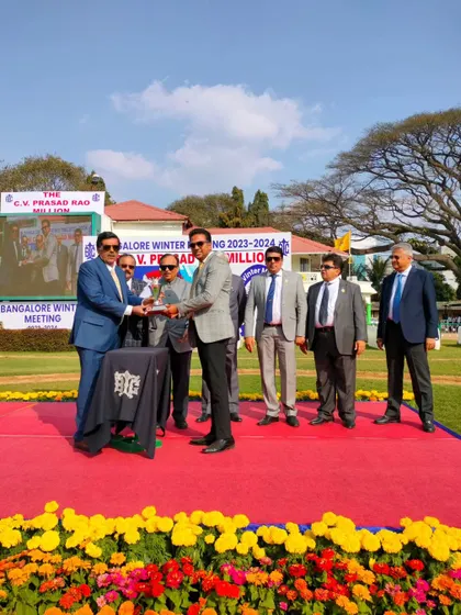 The Dr. T. Thimmaiah Memorial Cup is presented to the winning connections of Stellar Gold.