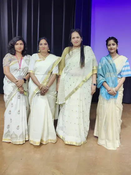 A group of our teachers dressed in beautiful traditional attire for the Hindi Diwas event, celebrating India's linguistic diversity.