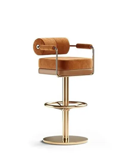 A front view of the Simpson bar chair, showing its square seat and cylindrical backrest.