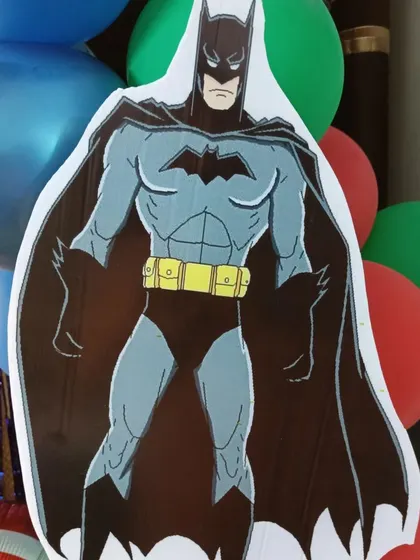 Detail of the Batman cutout, a popular addition to my superhero themes.