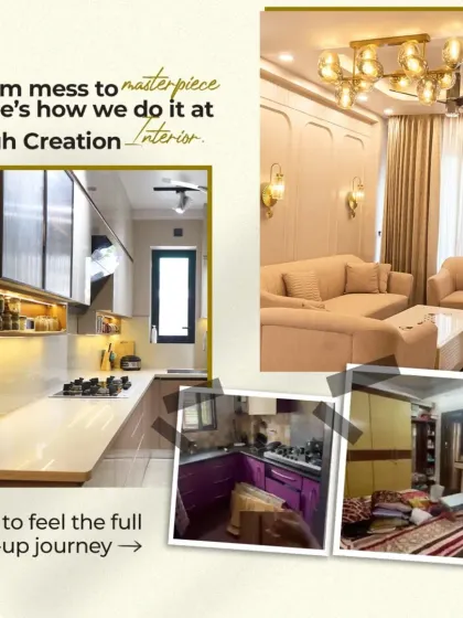From mess to masterpiece, this is how we do it. This collage shows the before and after of a client's home, highlighting the complete glow-up journey from a cluttered space to an elegant interior.