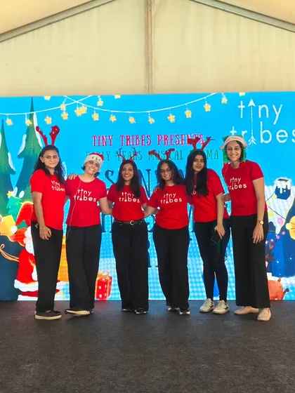 Our team in festive reindeer antlers for our 'Santa's Christmas Crew' performance. We love bringing seasonal joy and stories to children and families at special events.