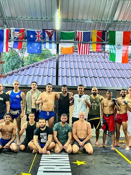 Another group photo from our time at Teiwaz Striking Gym. The flags represent the many nations that come together to train.