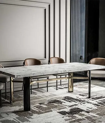 Introducing our Delight dining table, where elegance meets functionality. The sleek marble top and mixed-metal legs transform any dining space into a sophisticated haven.