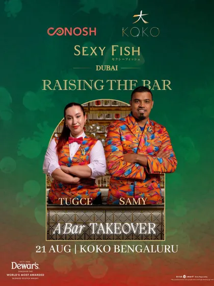 Dubai's wildest bar crashes Bengaluru for one night only. This poster announced the Sexy Fish Dubai takeover at KOKO Bengaluru, highlighting the boundary-pushing cocktails and unforgettable experience.