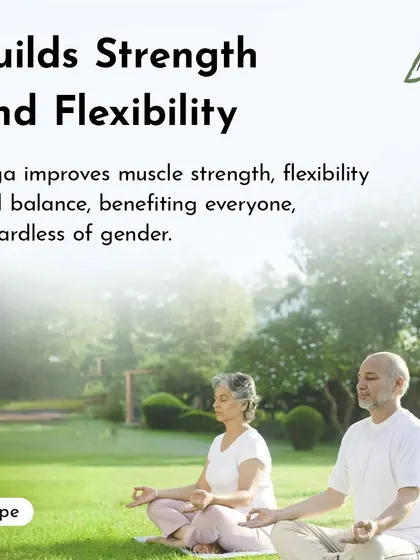 Yoga builds strength and flexibility, benefiting everyone regardless of gender. Here, an older couple practices together, showing that yoga is truly for life.