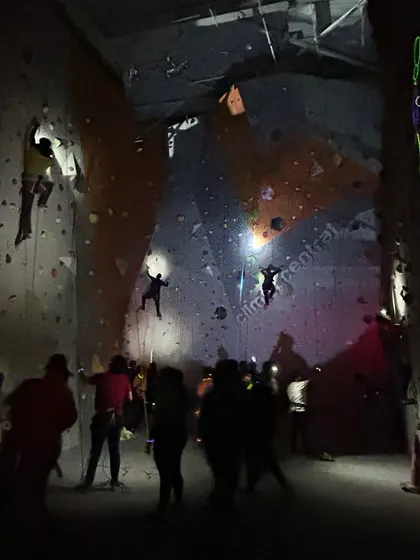 A glimpse of the magic from our Night Climbing event. The gym transforms into a unique playground, with climbers using headlamps to navigate routes in the dark.