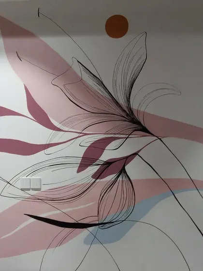 Detail of the line work in the boho floral mural. Every line is drawn by hand to create a unique, organic feel.