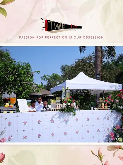 A vibrant Haldi celebration bar, fully equipped with a wine station, detox water station, and refreshing coolers like Basil Watermelon.