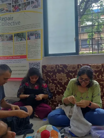 Volunteers at our Mumbai Repair Cafe are engrossed in their mending projects. It's a great way to socialize, learn, and contribute to a culture of care.