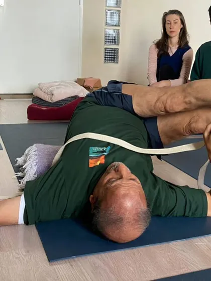 Additional images from my personal practice and teaching sessions, demonstrating a wide variety of asanas and the use of props. Each photo shows a moment of exploration in the journey of yoga.