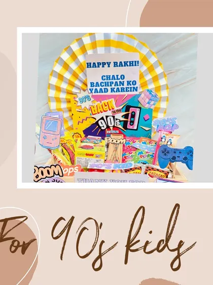 Another look at our 90s kids Rakhi hamper, a fun and colorful gift that sparks joy and nostalgia.