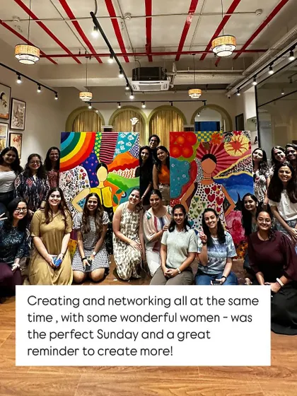 The proud artists from the leap.club workshop with their finished collaborative paintings. It was a perfect Sunday of creating, networking, and empowering each other.