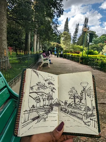 A duplicate of the Cubbon Park sketch on the bench.