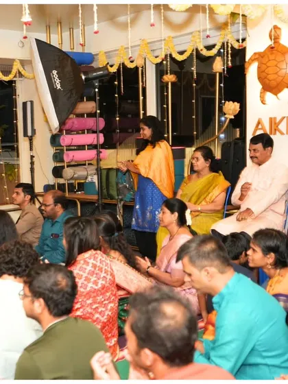 Our community gathered for the Janmashtami celebration. We were honored to have our chief guest, K Latha Narasimhamurthy ji, join our spiritual gathering and share in the devotional atmosphere.