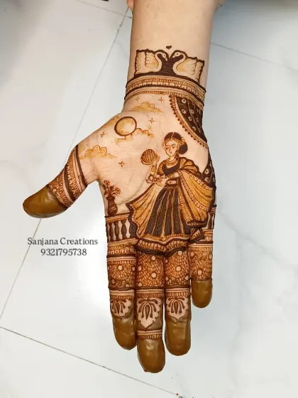 Another angle of the beautiful Karwachauth figure work, showing the delicate shading and details.